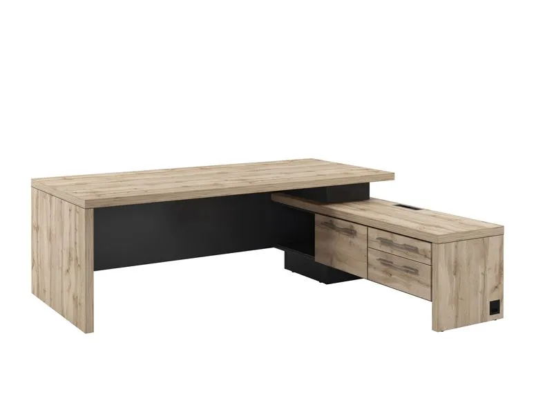 Стол руководителя на опорной тумбе правый с блоком розеток