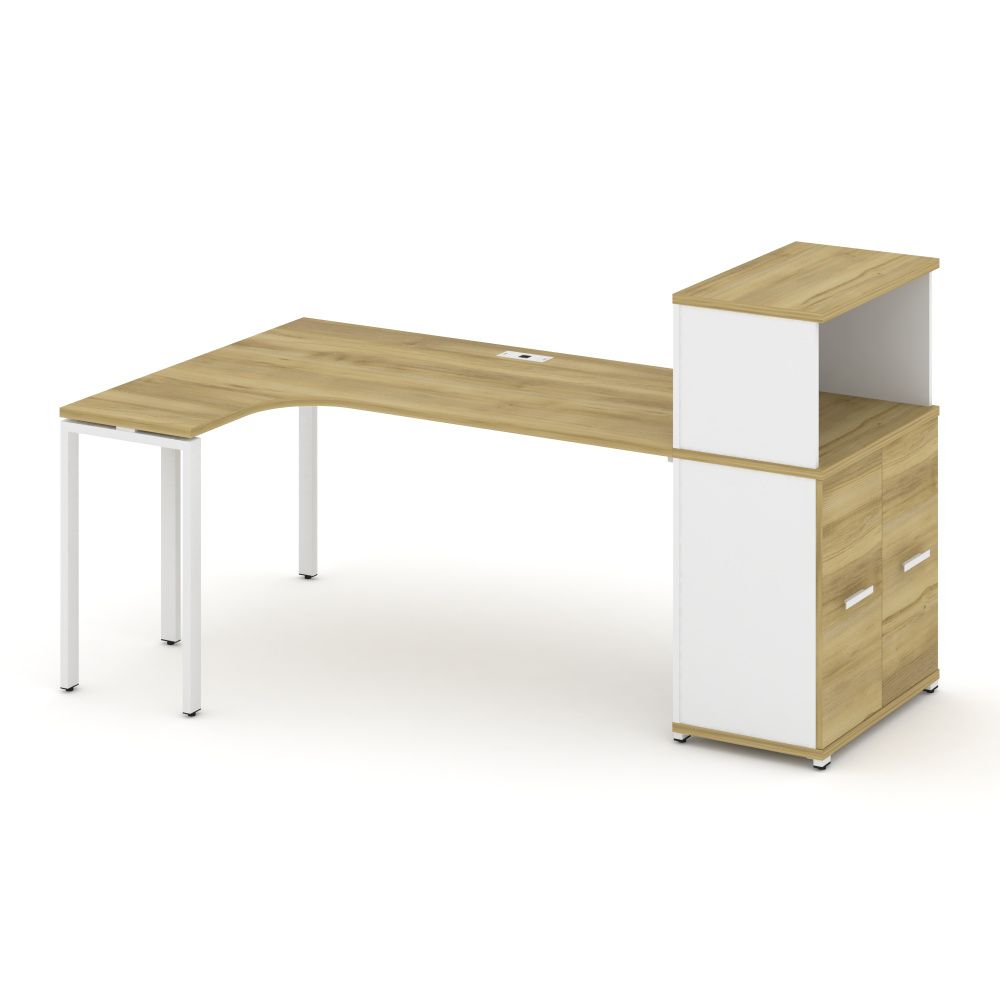 Concept Стол эргономичный с опорным распаш. шкафом с надставкой низ.   CN.SA-214(L) W