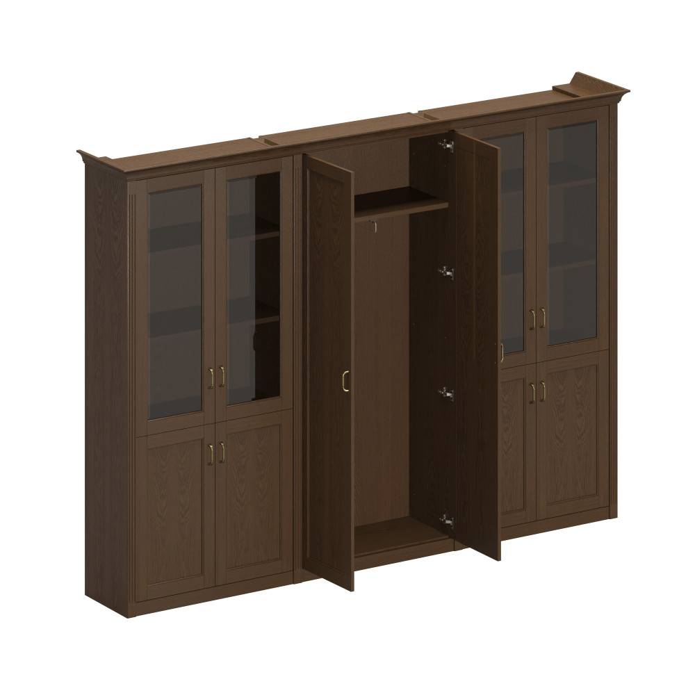 Шкаф комбинированный высокий (2 для документов со стеклянными дверями + 1 для одежды широкий)